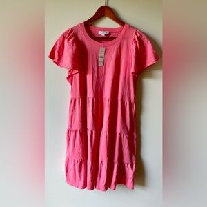 J. Crew KNIT BROKEN-IN JERSEY TIERED MINI DRESS - Tea Rose color - Size M